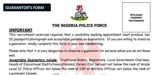 Download Nigeria Police Guarantors Form for Recruitment